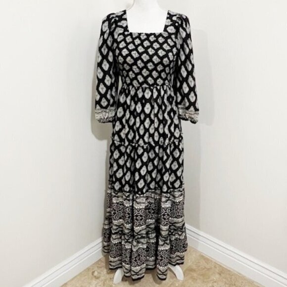 Anthropologie Me 2 Magic Floral Maxi Dress Black & White Peasant Boho Size M - Picture 1 of 5